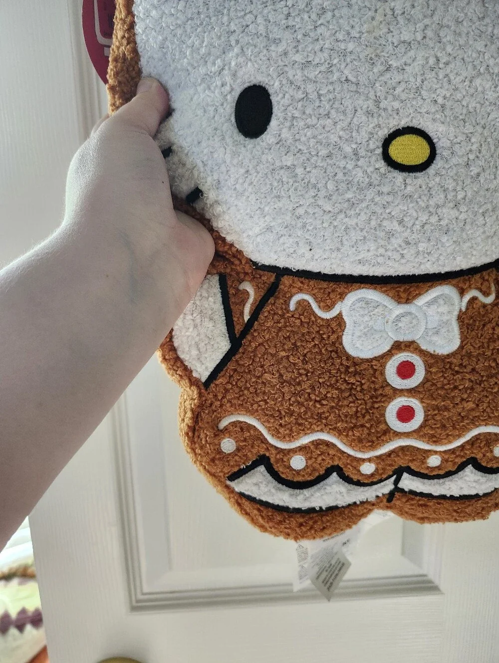 Hello Kitty Gingerbread Plush Pillow - White & Brown